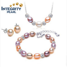Hot Sell Pearl Jewelry Set 7-8mm Rice AAA 925 Silver Necklace Pearl Set